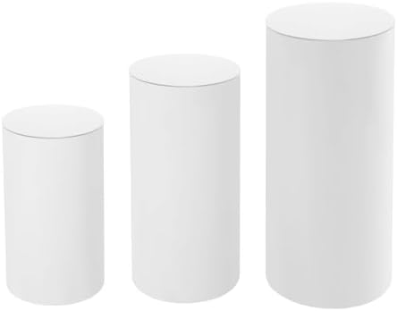 3PCS White Cylinder Pedestal Stands for Wedding Decor