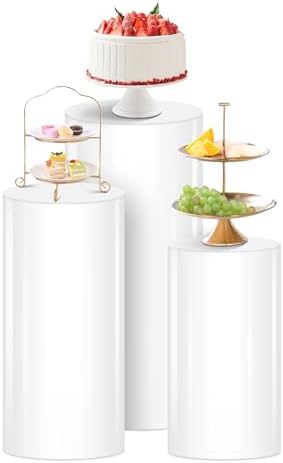 White Cylinder Stands for Party 3Pcs Round Pedestal Stand for Events