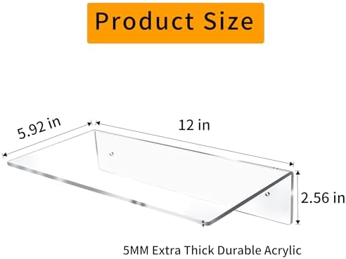 12 Inch L-Shaped Clear Floating Shelf 4 Pack