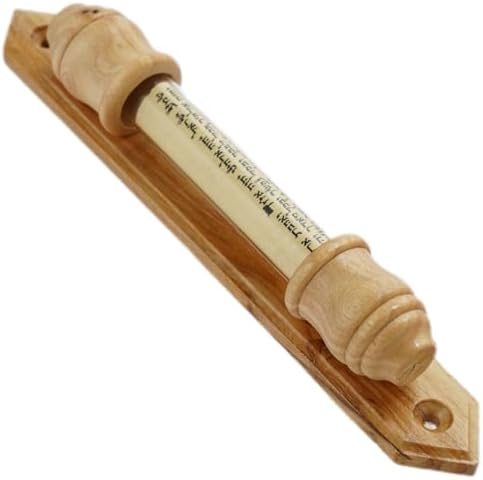 Traditional Handmade Olive Wood Glass Door Mezuzah Case with Scroll