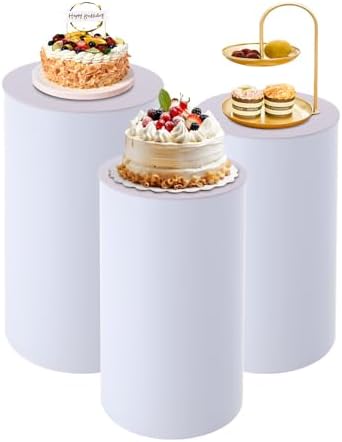 3pcs White Cylinder Display Pedestal Stand for Parties
