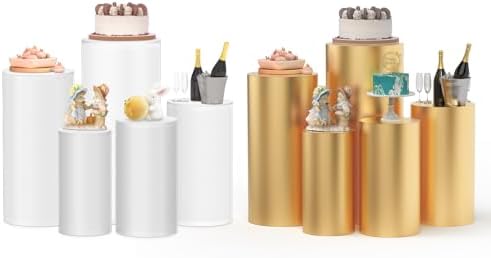 Set of 5 Frosted Acrylic Pedestal Stands with Gold Covers