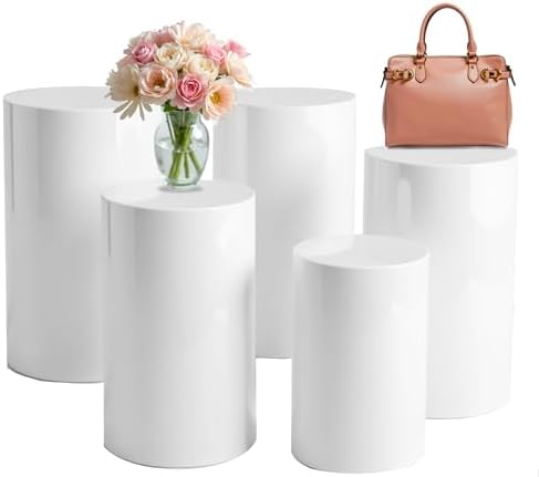 Cylinder Stands for Party - 5 Pcs White PVC Display Pedestal Stand