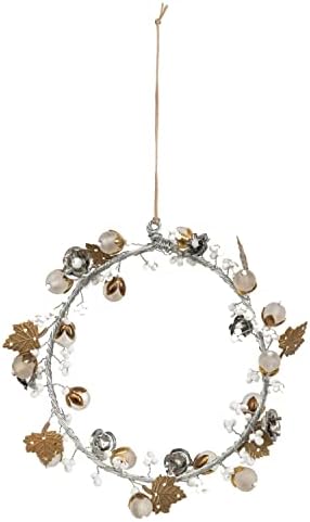 Creative Co-Op Round Metal Laurel Wreath with Beads and Flowers