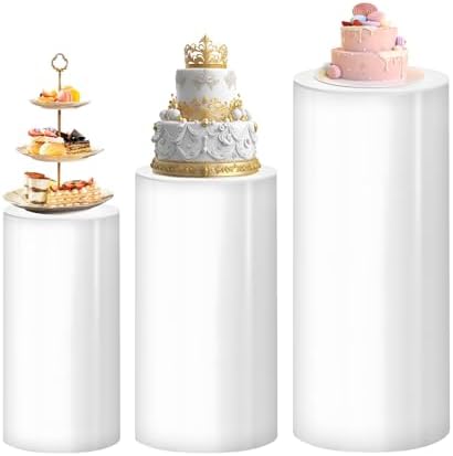 ANMINY 3PCS White Cylinder Pedestal Stand Set