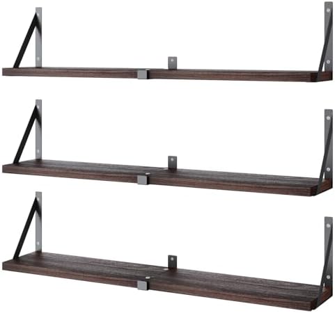 Floating Bookshelf Set of 3 Dark Brown 33 Inch