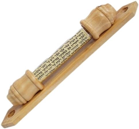 Traditional Handmade Olive Wood Glass Door Mezuzah Case with Scroll