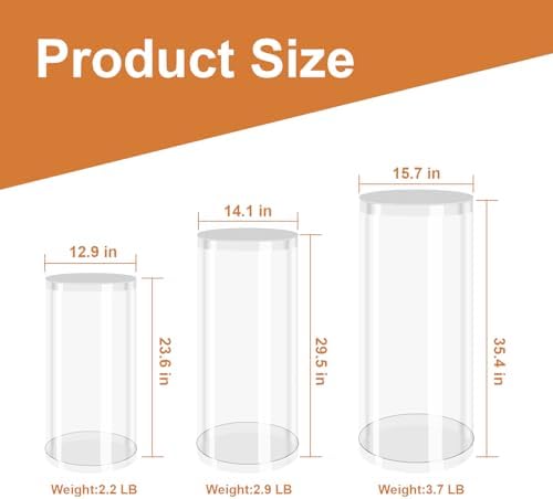 Pedestal Stand for Parties Set of 3 Clear Cylinders