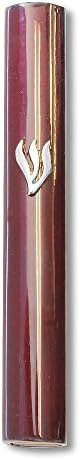 My Daily Styles Mezuzah Case Dark Brown Wood Silver-Tone Shin 5 Inch