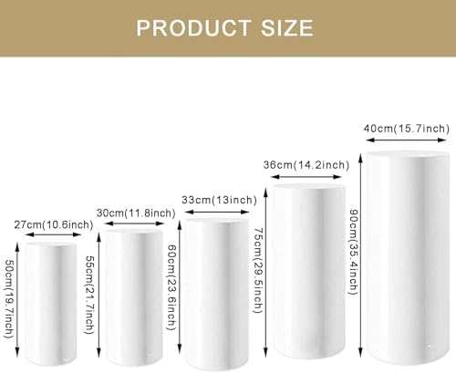 5 Piece White Metal Cylinder Display Stands for Parties