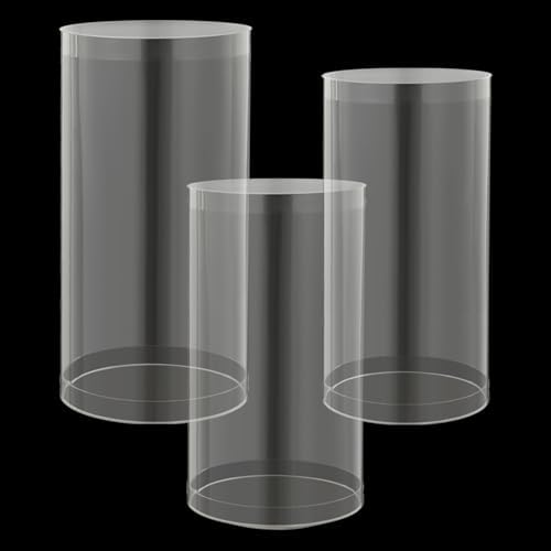3Pcs Clear Cylinder Pedestal Stands for Party Wedding Decor