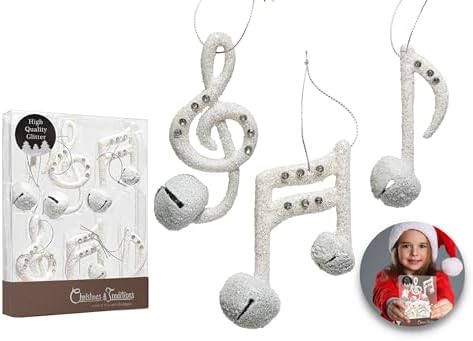 Christmas Traditions 4 Inch Glittered Musical Hanging Ornaments Set of 6