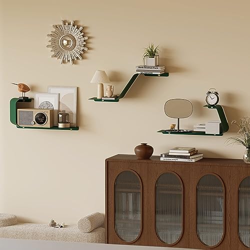 Set of 3 Floating Metal Wall Shelves for Home Storage