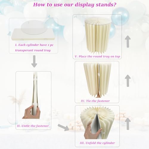 3pcs Cardboard Cylinder Stands for Birthday Wedding Table Display