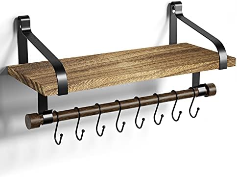 Love-KANKEI Floating Shelf with 8 Hooks and Towel Bar