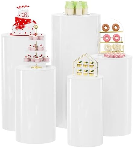 Wokceer 5Pcs Round Cylinder Pedestal Stands for Party Displays
