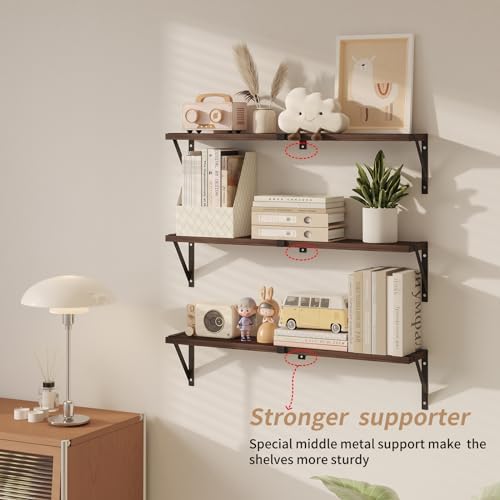 Floating Bookshelf Set of 3 Dark Brown 33 Inch