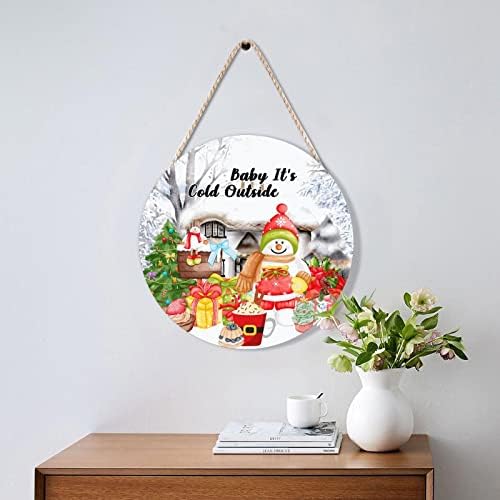 Farmhouse Front Door Hanger Winter Snowy Scene Wood Sign 10x10in