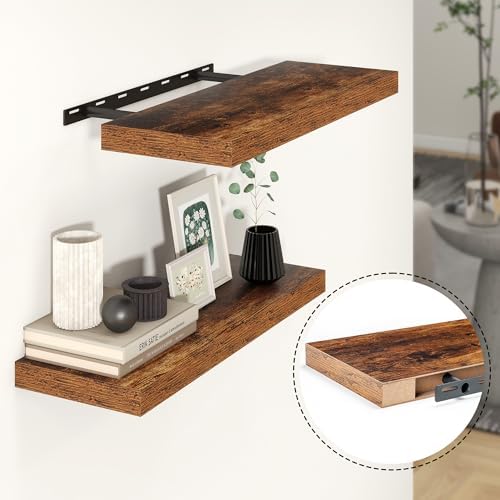 Heimlove 24 Inch Floating Shelves Wall Mount Set of 2 Brown