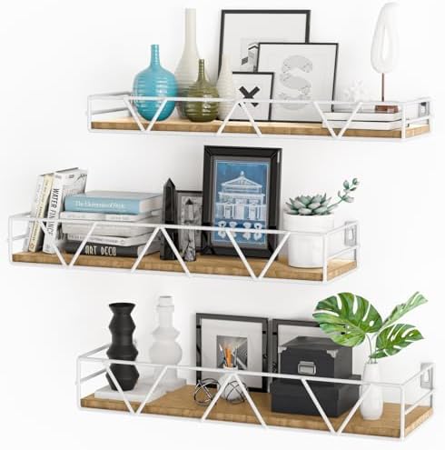 3 Piece Floating Wall Shelves Set White Farmhouse Style