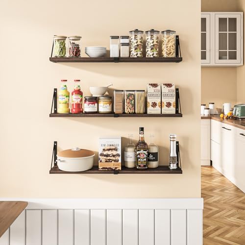 Floating Bookshelf Set of 3 Dark Brown 33 Inch