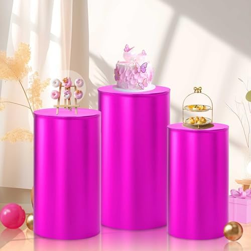 Fuchsia Party Cylinder Pedestal Stand Covers Set of 3