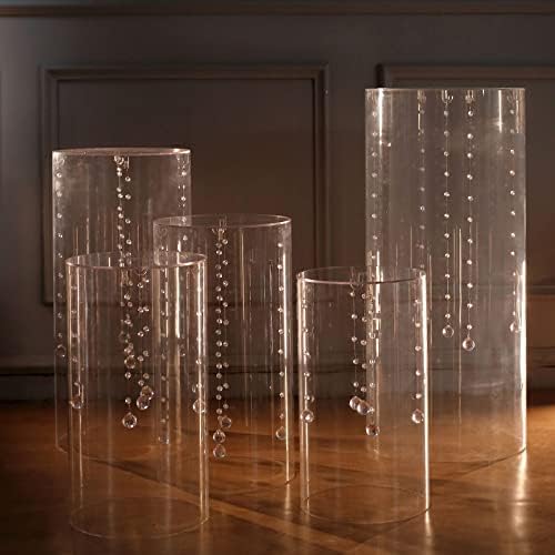 Clear Acrylic Cylinder Pedestal Display Stand Set of 5