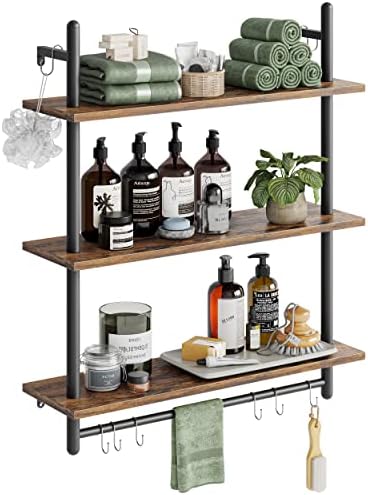 Bestier 3 Tier Floating Wall Shelving with Towel Bar