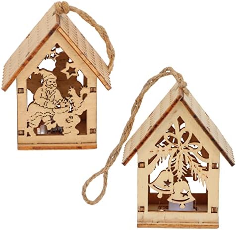 Uonlytech 2pcs Luminous Wooden Christmas Pendant for Home Decor
