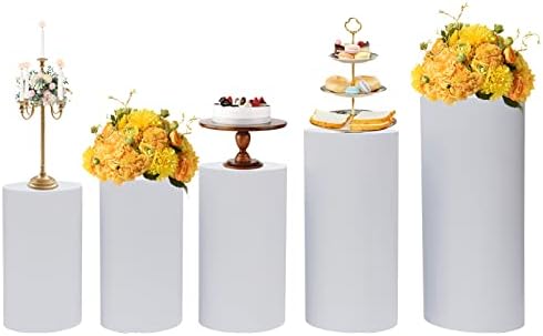 5Pcs White Cylinder Pedestal Stands for Events