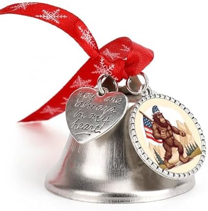 Bigfoot USA Flag Christmas Hanging Bell Ornament Decor
