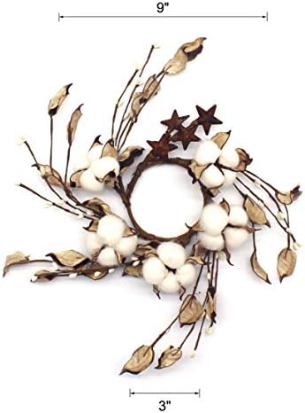 Rustic Pod Wreath with Autumn Leaves and Barn Stars 9 Inch