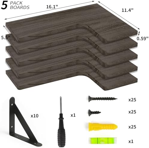 Fixwal Floating Corner Shelves Set of 5 Weathered Grey