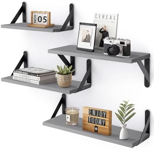 YGEOMER Floating Shelves Set of 4 Gray Wall Shelves