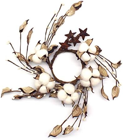 Rustic Pod Wreath with Autumn Leaves and Barn Stars 9 Inch