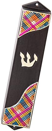 Copa Judaica Mezuzah Dark Wood With Multicolor Straws