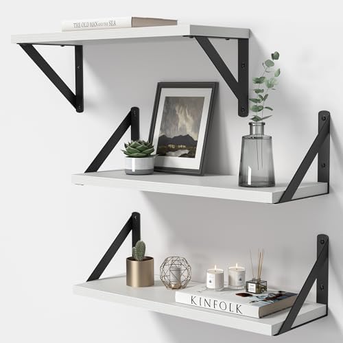 Heimlove Floating Shelves Set of 3 16 Inch White Wood Wall Mount