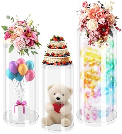 Pedestal Stand for Parties Set of 3 Clear Cylinders
