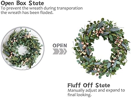 Bibelot 20in Artificial Eucalyptus Leaves Wreath with White Berries