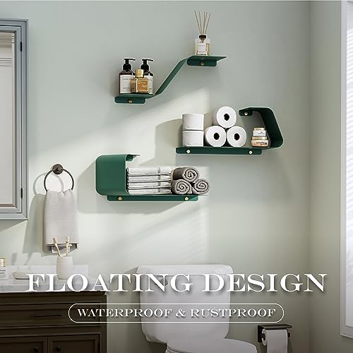 Set of 3 Floating Metal Wall Shelves for Home Storage