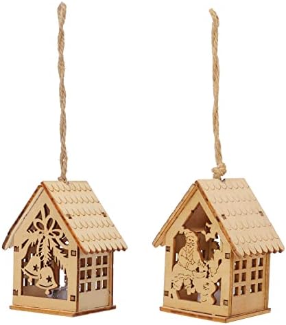 Uonlytech 2pcs Luminous Wooden Christmas Pendant for Home Decor
