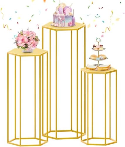 Hexagon Pedestal Stand 3Pcs Gold Metal Cake Display Stands