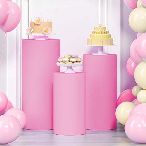 LEBENGURU 3Pcs Cylinder Pedestal Stand Covers Pink