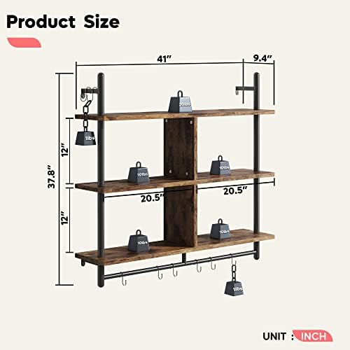Bestier 3 Tier Floating Pipe Shelf Rustic Brown 415