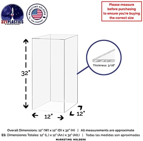 2 Pack Tall Display Box 12x12x32 Glossy Clear Acrylic Pedestal Stand