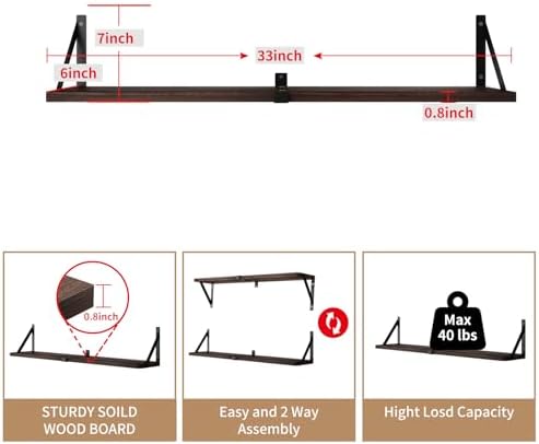 Floating Bookshelf Set of 3 Dark Brown 33 Inch