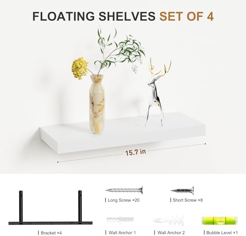 Bellsal Floating Shelves for Wall Set of 4 White Engineered Wood