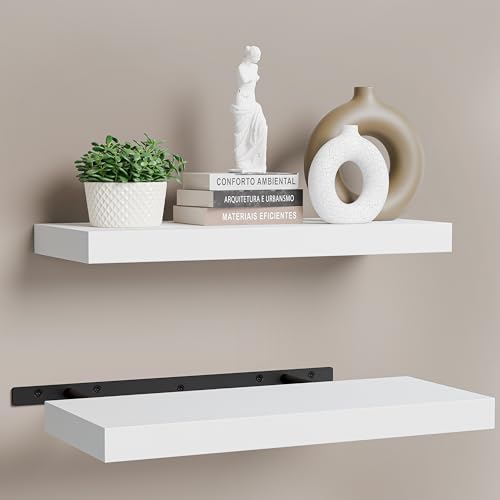 BATODA Set of 2 17 Inch White Floating Shelves Wall Mounted