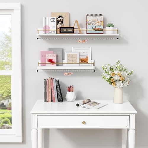 Forbena 24 Inch Floating Shelves Set of 3 Gold and White