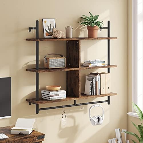 Bestier 3 Tier Floating Pipe Shelf Rustic Brown 415